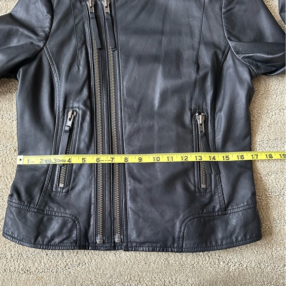 Joie Black Leather Short Round Neck Biker Asymmetric Zip Leather Jacket Sz Large - Picture 12 of 16
